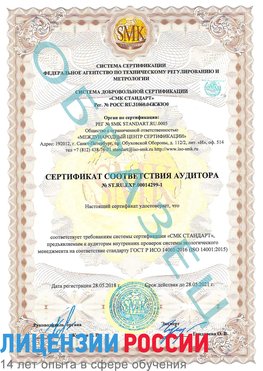 Образец сертификата соответствия аудитора №ST.RU.EXP.00014299-1 Выкса Сертификат ISO 14001